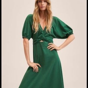 Green Puffed Sleeve Mango Dress NWT